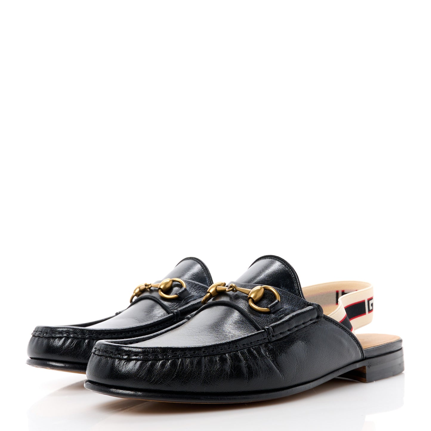 Goatskin Stripe Mens Horsebit Slingback Slippers 9 Black