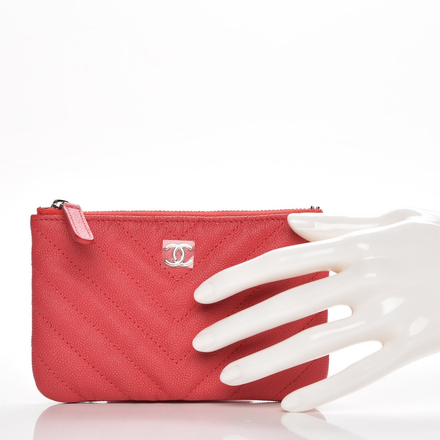 Calfskin Chevron Small Cosmetic Case Pink