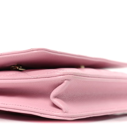 Chanel Caviar Quilted Textured CC Wallet on Chain WOC Light Pink 9 of 11