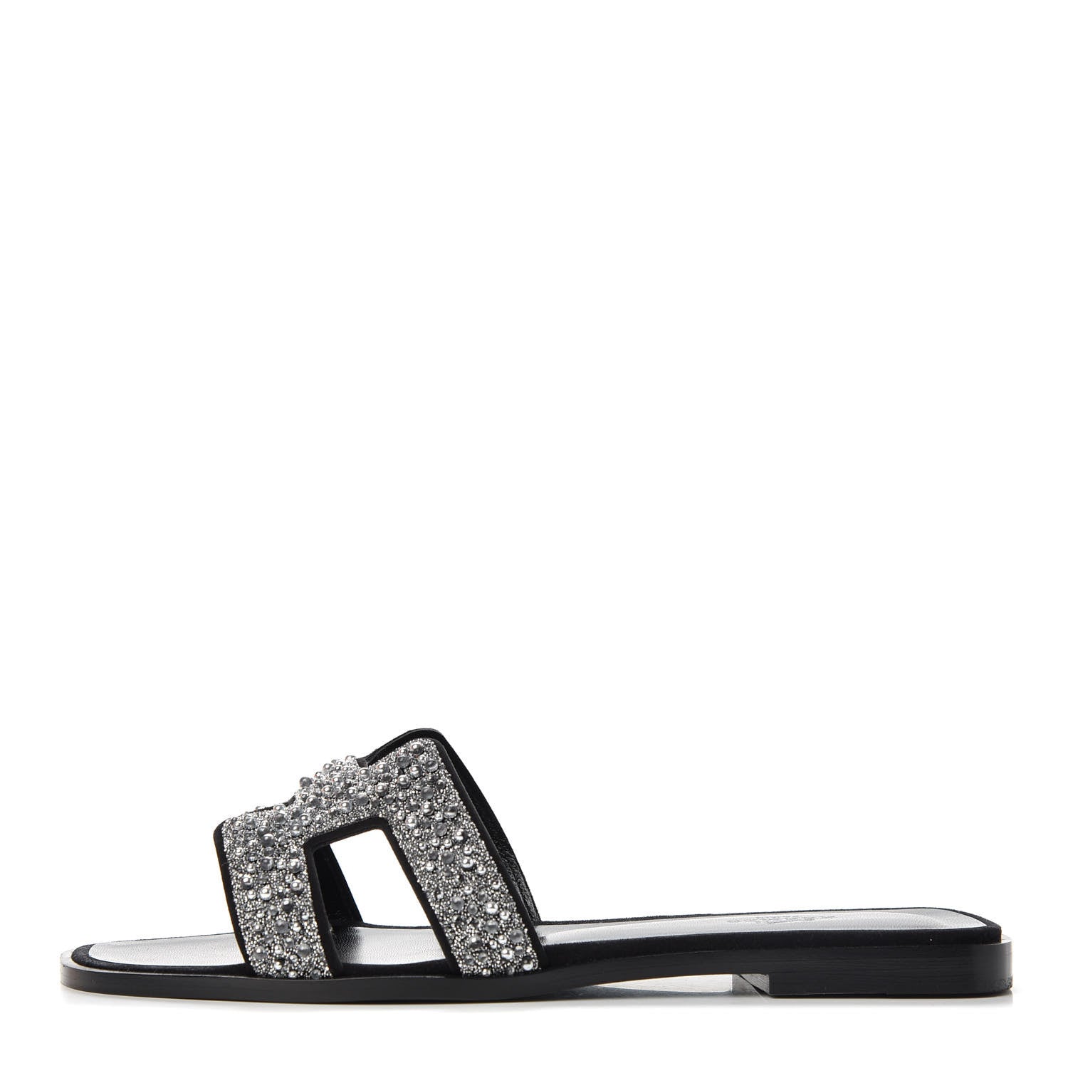 Hermes Goatskin Crystal Oran Sandals 38.5 Black 1 of 10
