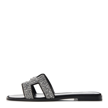 Hermes Goatskin Crystal Oran Sandals 38.5 Black 1 of 10