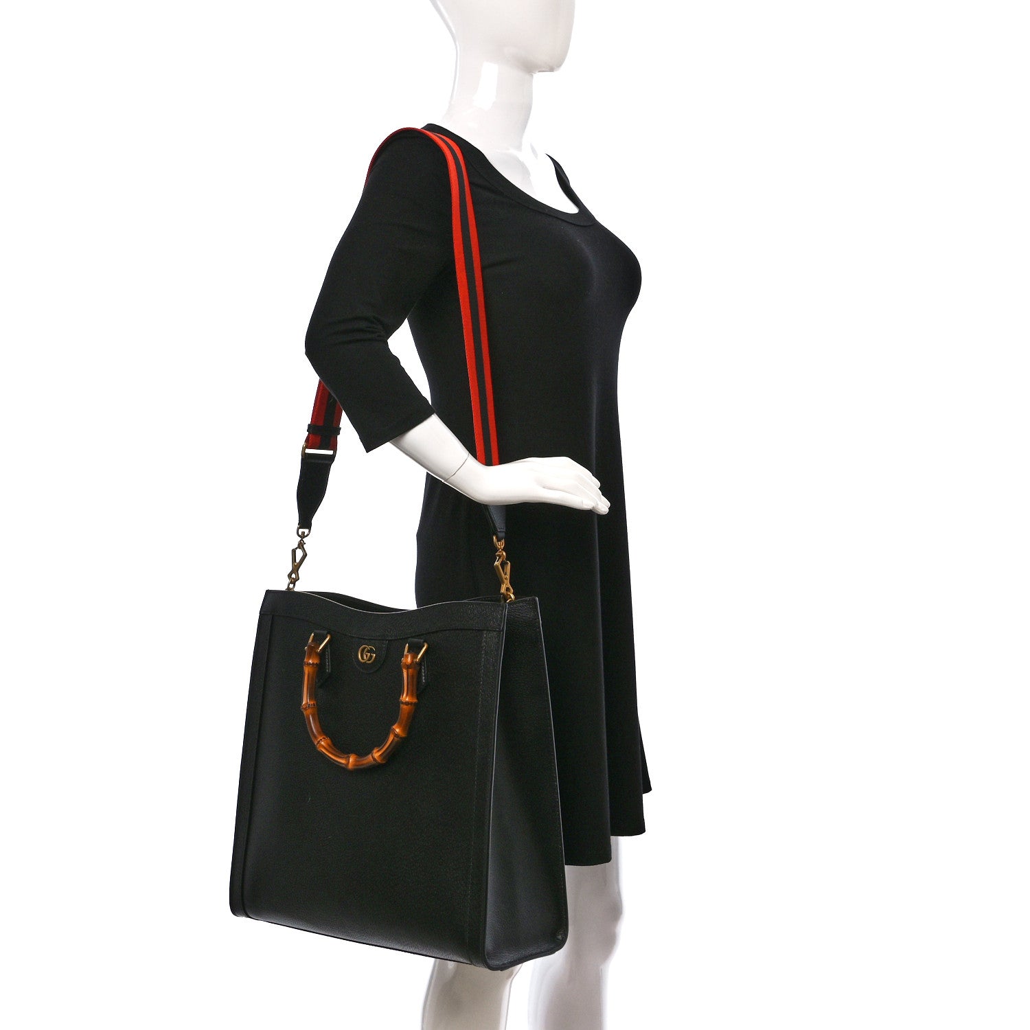 Gucci Wonka Grain Calfskin Large Diana Tote Bag Black 2 of 11