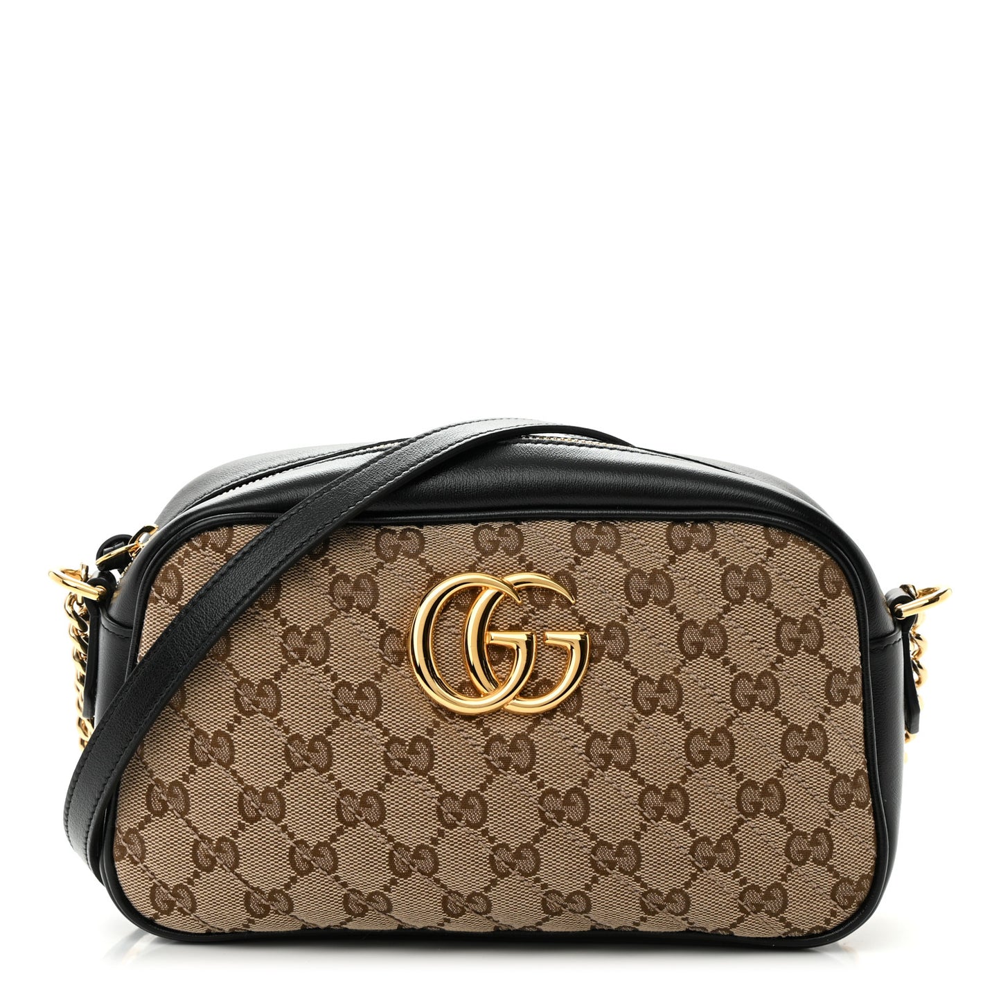 Monogram Matelasse Diagonal Small GG Marmont Chain Shoulder Bag Beige Black
