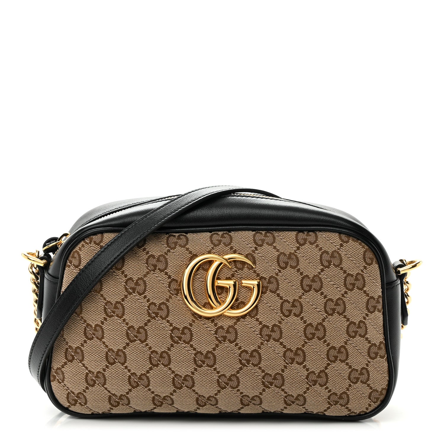 Gucci Monogram Matelasse Diagonal Small GG Marmont Chain Shoulder Bag Beige Black 1 of 14