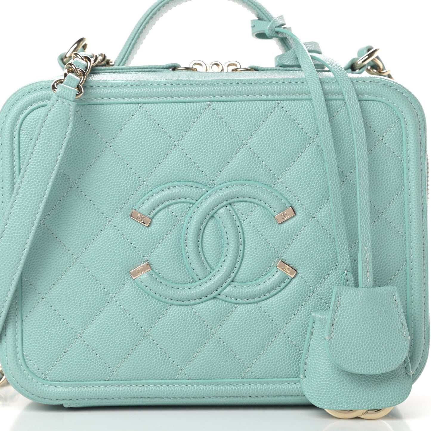 Caviar Quilted Medium CC Filigree Vanity Case Light Blue