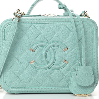 Chanel Caviar Quilted Medium CC Filigree Vanity Case Light Blue 8 of 10