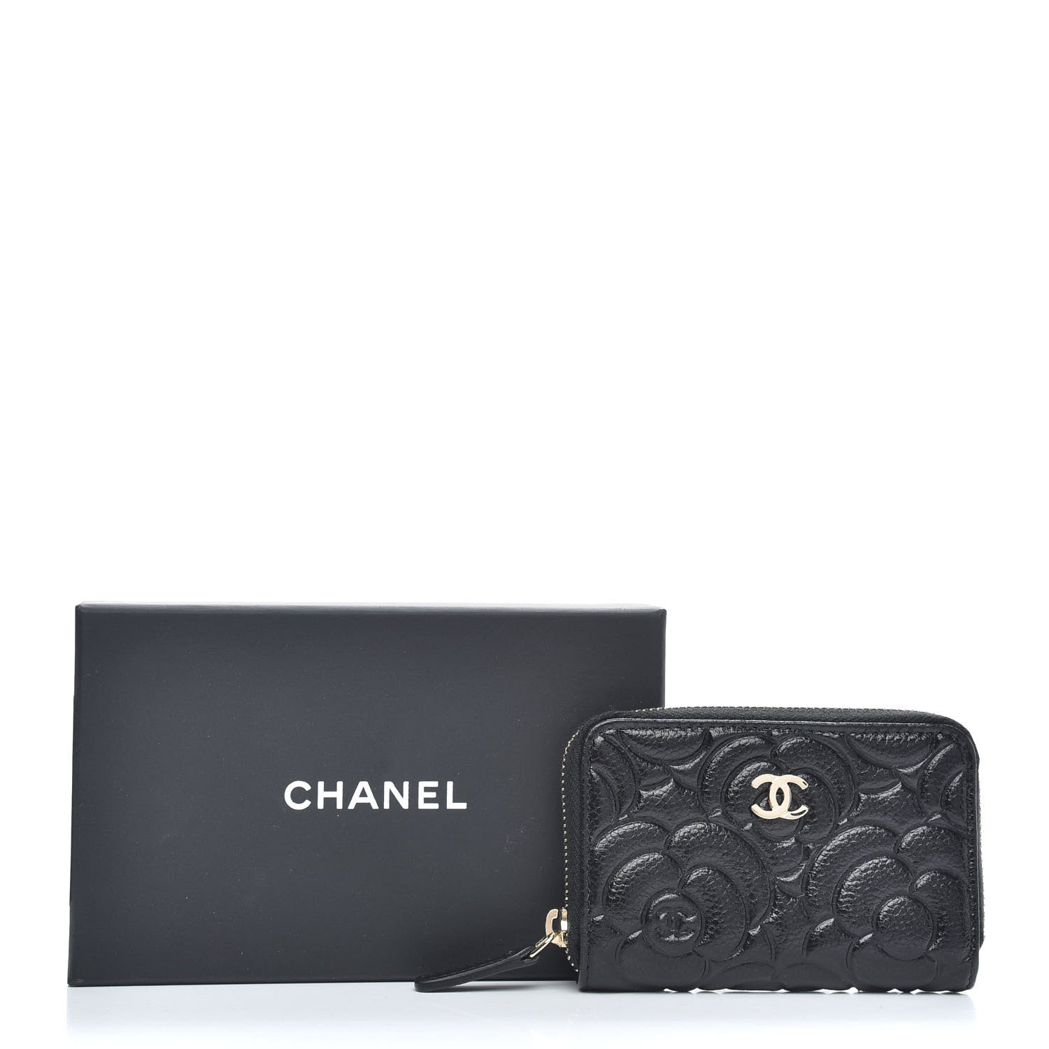 Chanel Caviar Camellia Embossed Zip Coin Purse Black 10 of 10