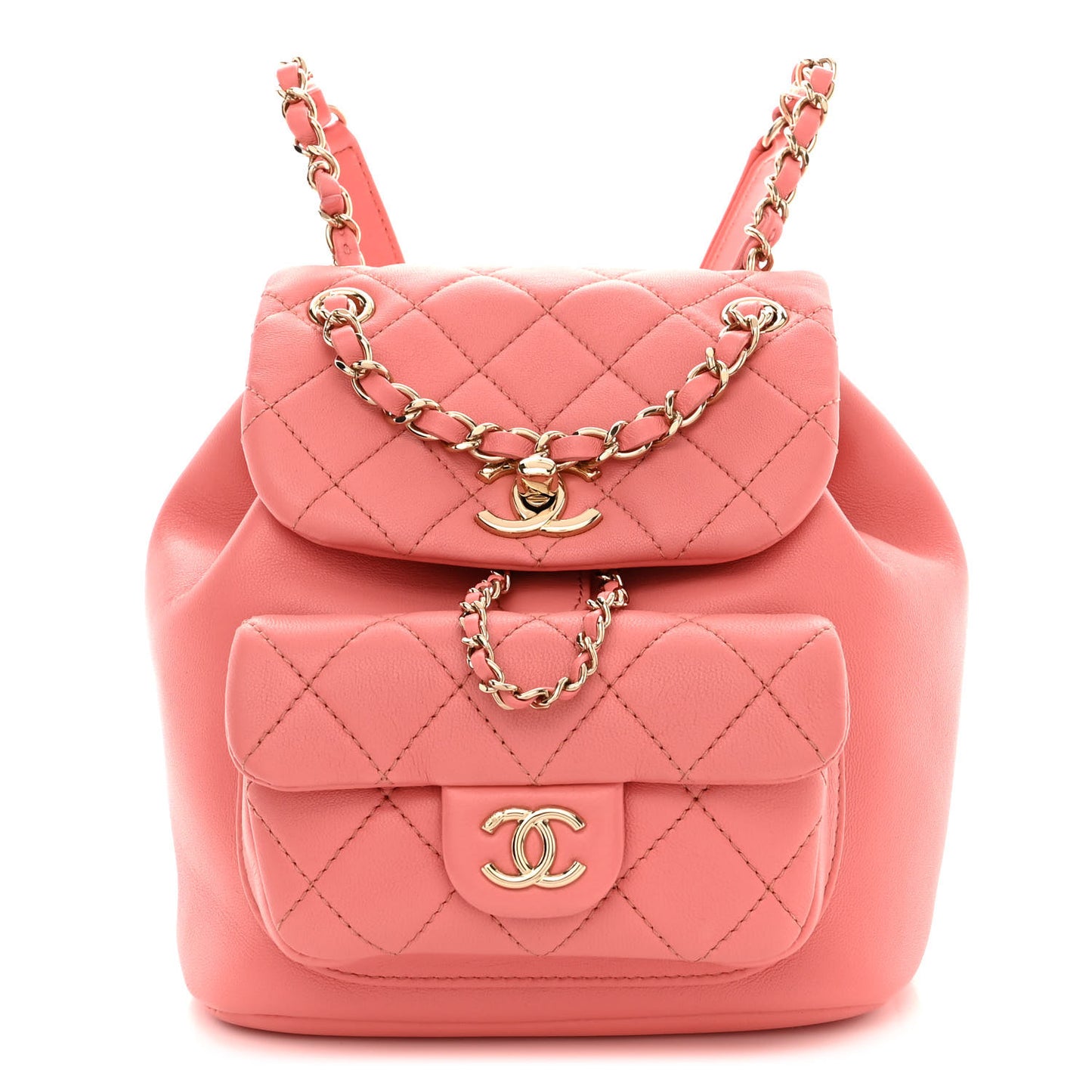 Lambskin Quilted Small Duma Drawstring Backpack Pink