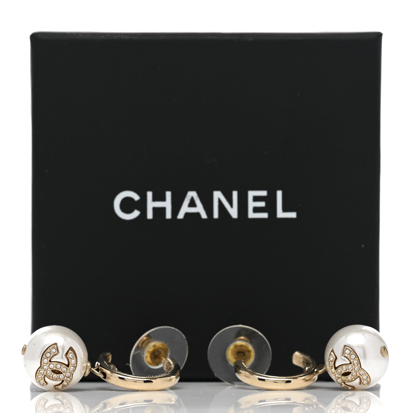 Crystal CC Pearl Drop Earrings Gold