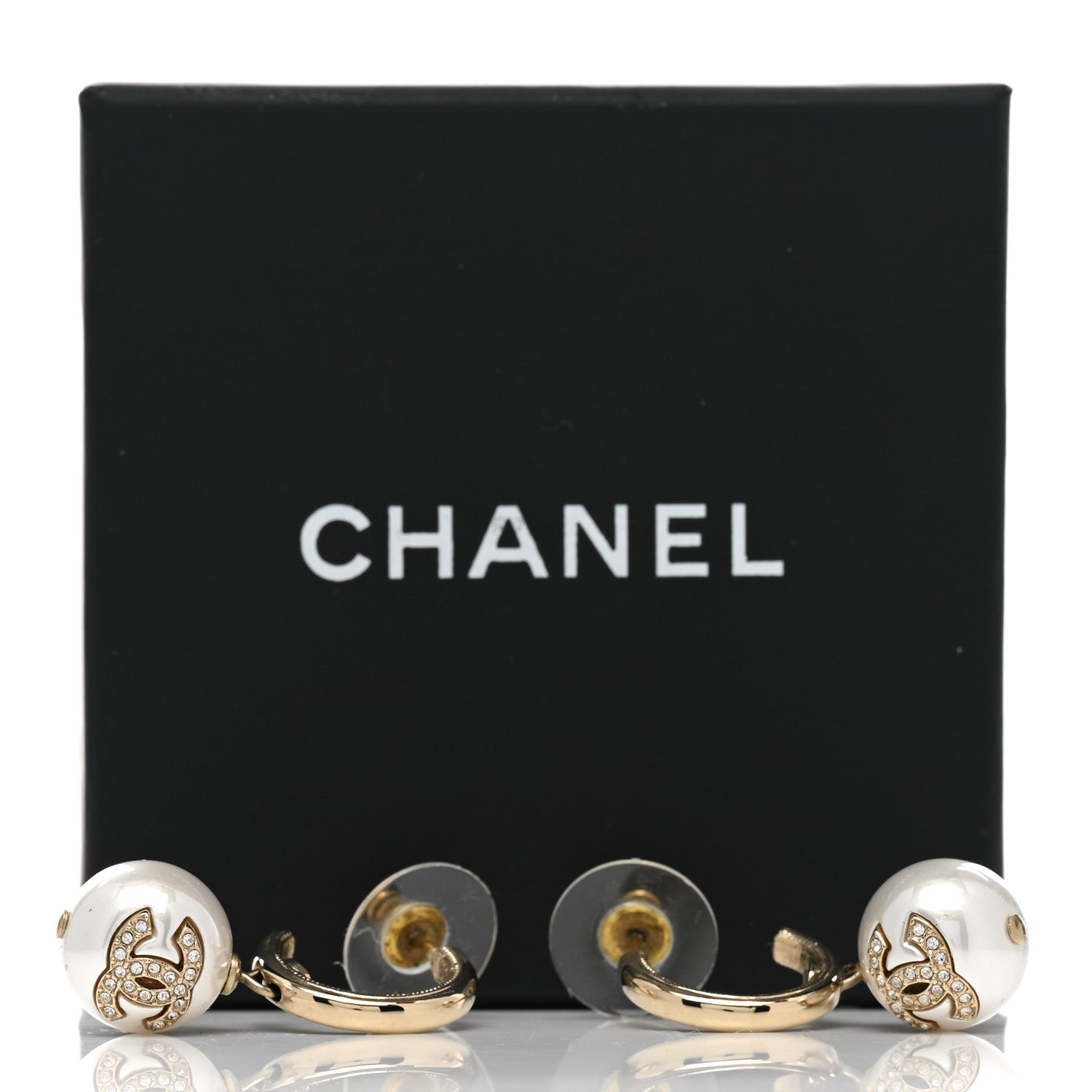 Chanel Crystal CC Pearl Drop Earrings Gold 5 of 5