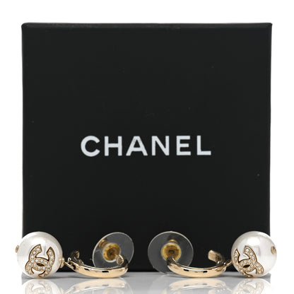 Chanel Crystal CC Pearl Drop Earrings Gold 5 of 5