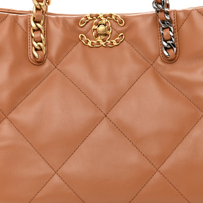 Chanel Lambskin Quilted Chanel 19 East West Shopping Bag Brown 8 of 10