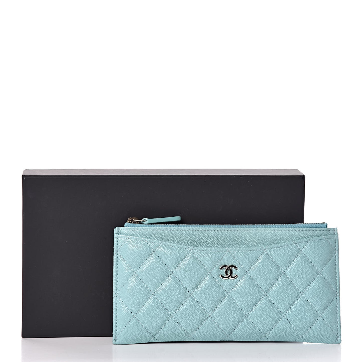 Caviar Quilted Classic Zip Pouch Light Blue