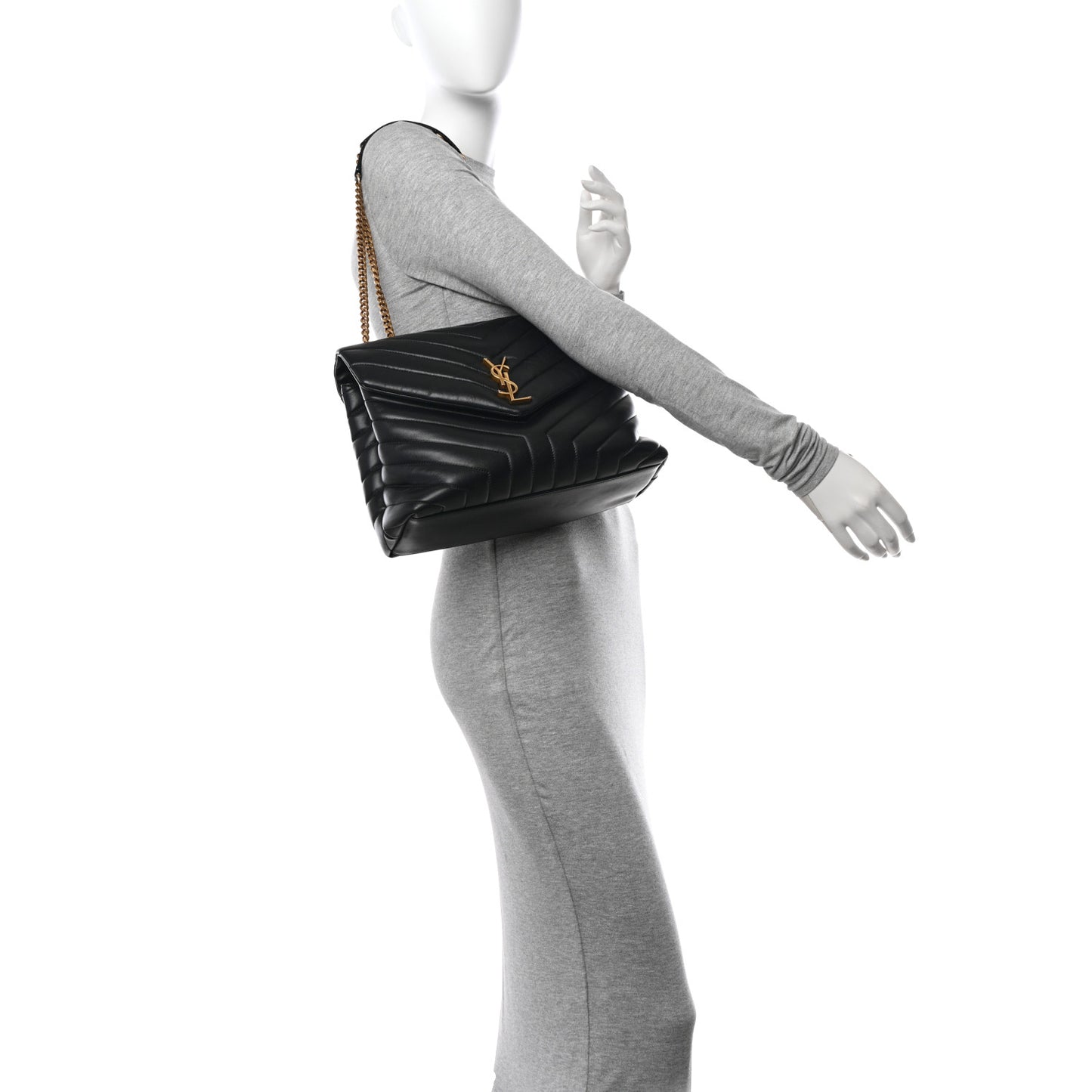 Calfskin Y Quilted Monogram Medium Loulou Chain Satchel Black