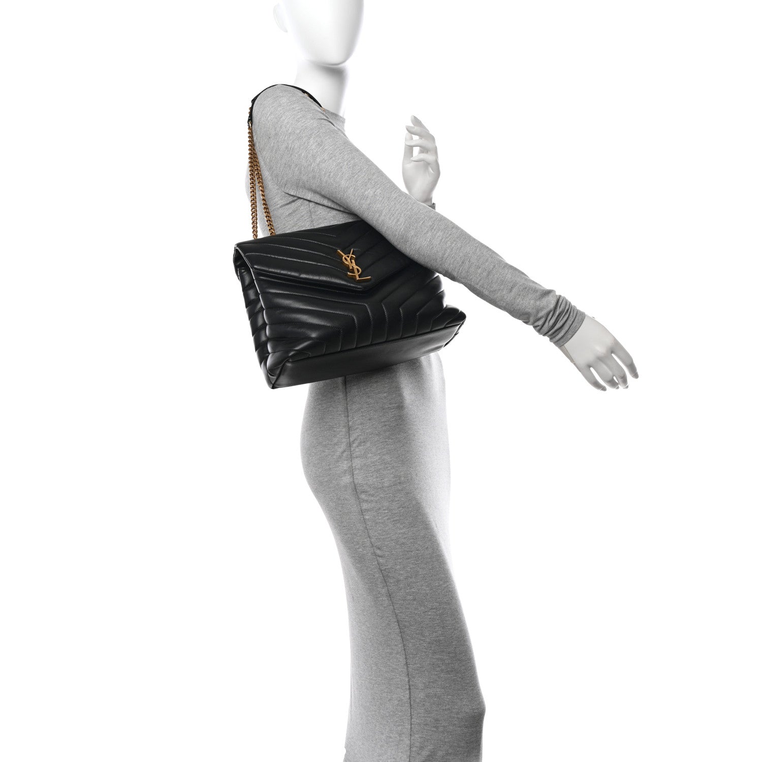 Saint Laurent Calfskin Y Quilted Monogram Medium Loulou Chain Satchel Black 2 of 10