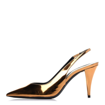 Saint Laurent Laminated Calfskin Kiki 85 Slingback Pumps 37.5 Egypt Gold 1 of 12