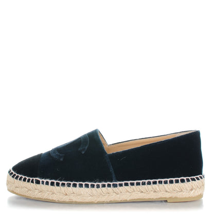 Chanel Velvet CC Espadrilles 39 Dark Navy Black 1 of 8