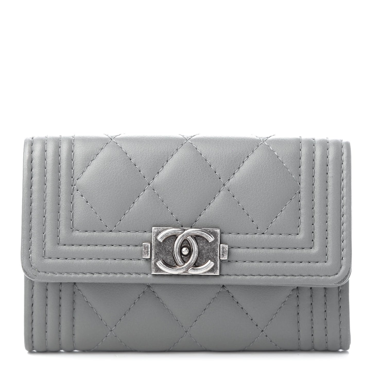 Calfskin Quilted Boy Card Holder Grey