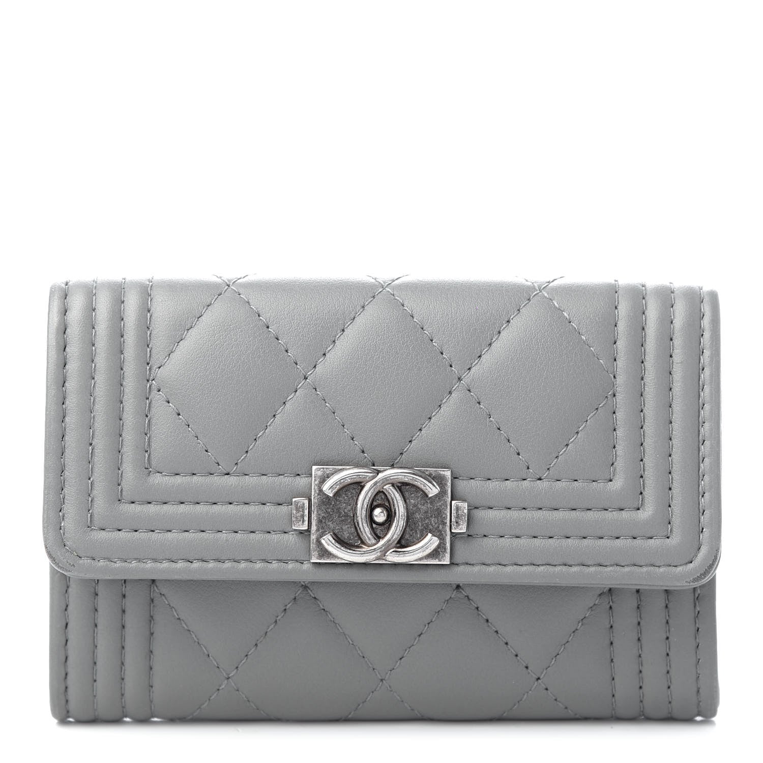 Chanel Calfskin Quilted Boy Card Holder Grey 1 of 8