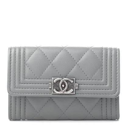 Chanel Calfskin Quilted Boy Card Holder Grey 1 of 8