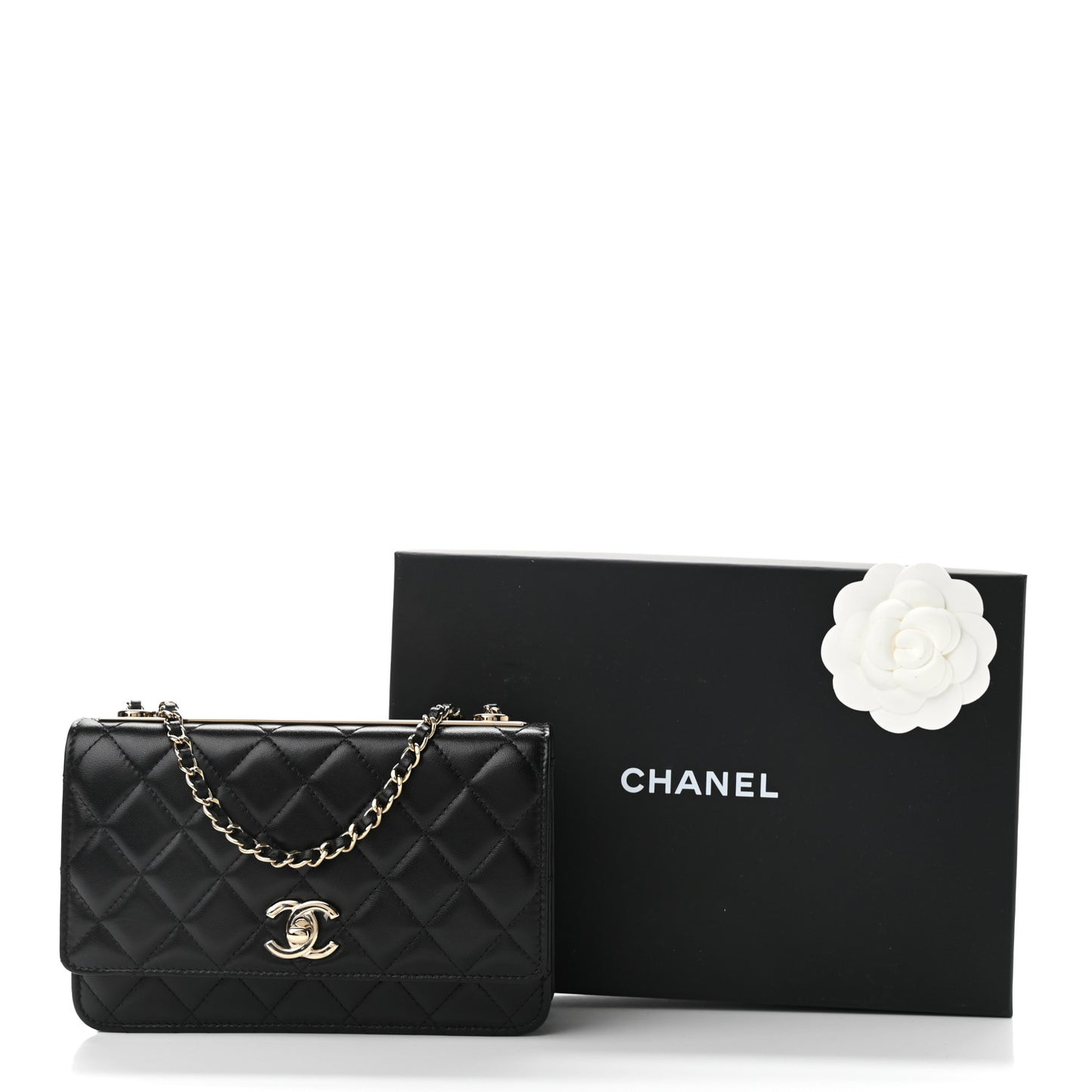 Lambskin Quilted Trendy CC Wallet On Chain WOC Black