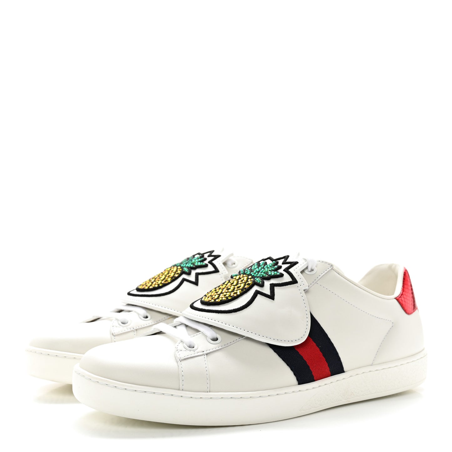 Calfskin Ayers Crystal Web Pineapple Embroidered Womens New Ace Sneakers 39.5 White