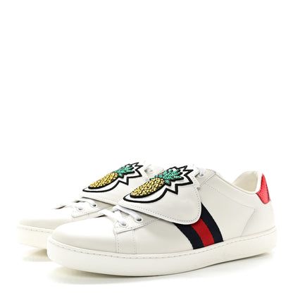 Gucci Calfskin Ayers Crystal Web Pineapple Embroidered Womens New Ace Sneakers 39.5 White 3 of 10