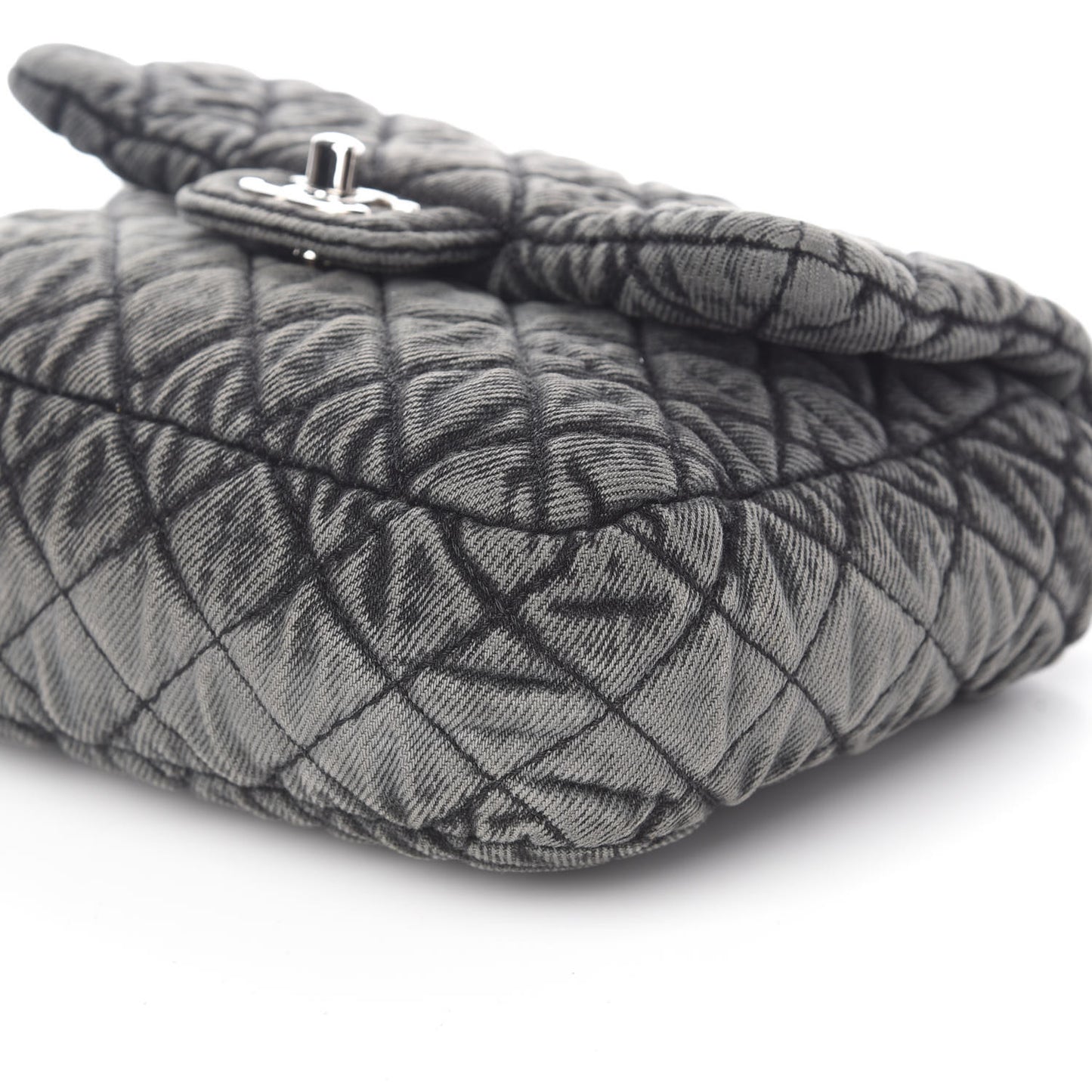 Washed Denim Quilted Small Denimpression Flap Grey Black