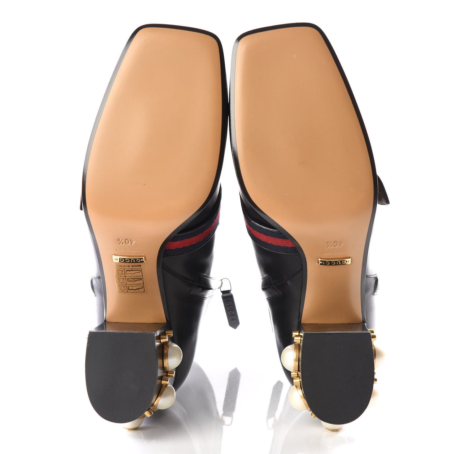 Betis Glamour Calfskin Web Pearl Embellished Peyton 75mm Ankle Boots 40.5 Black