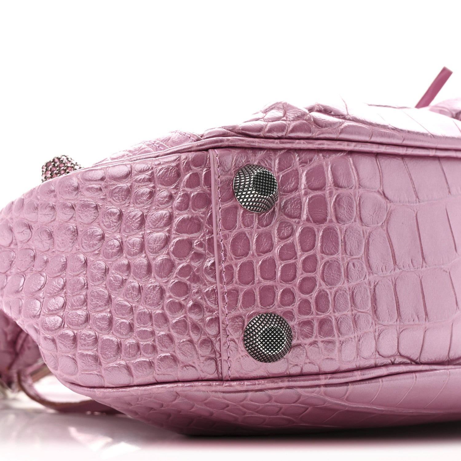 Balenciaga Metallic Extra Supple Calfskin Crystal Crocodile Embossed Small Le Cagole Shoulder Bag Pink 10 of 11