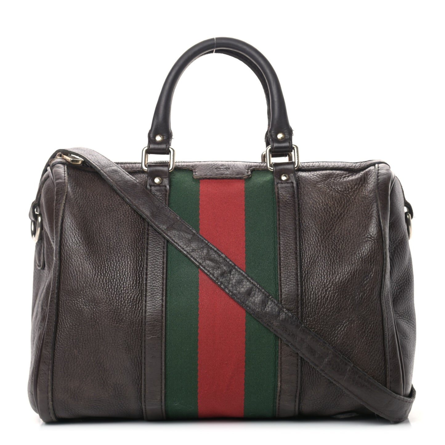 Calfskin Vintage Web Medium Boston Dark Brown