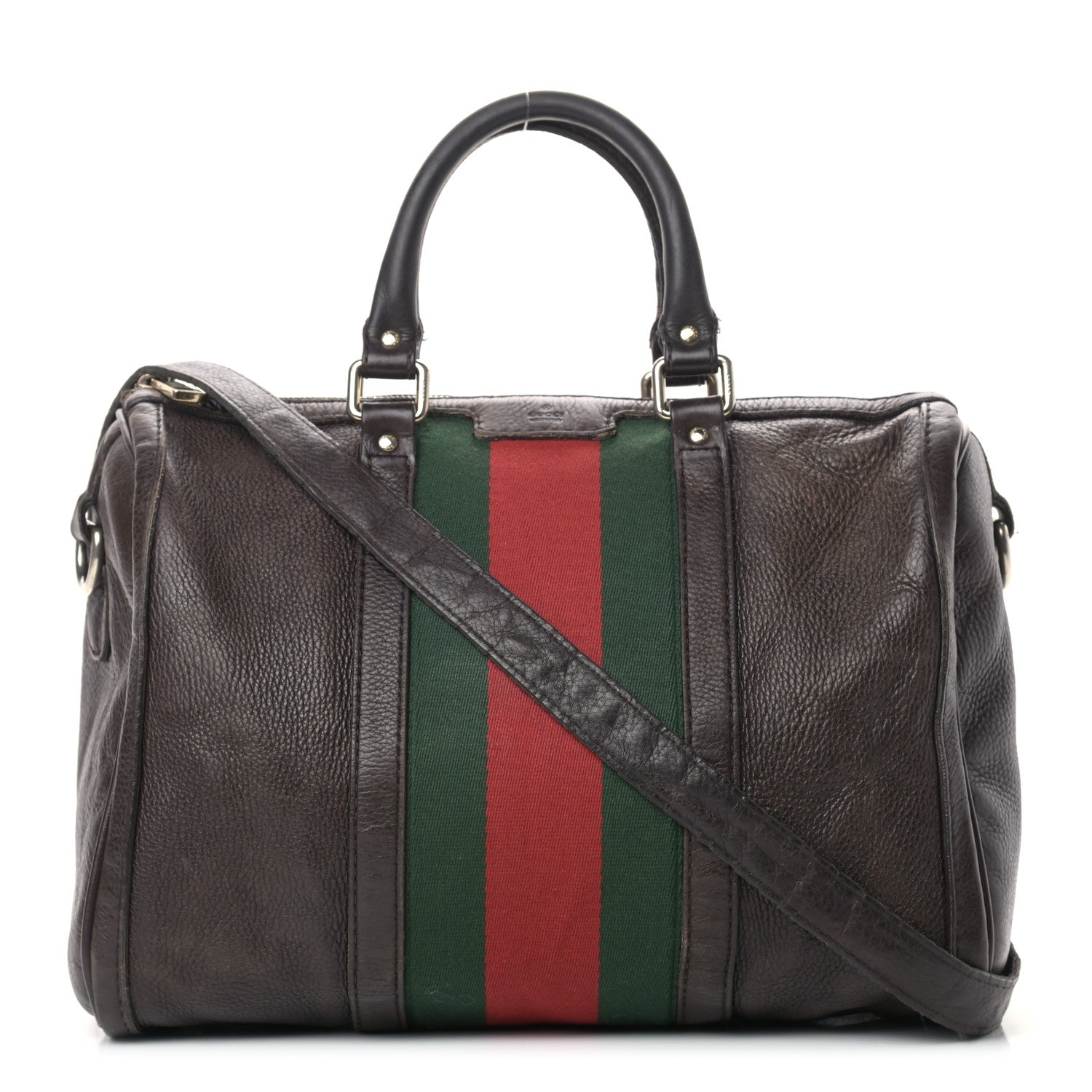 Gucci Calfskin Vintage Web Medium Boston Dark Brown 1 of 21