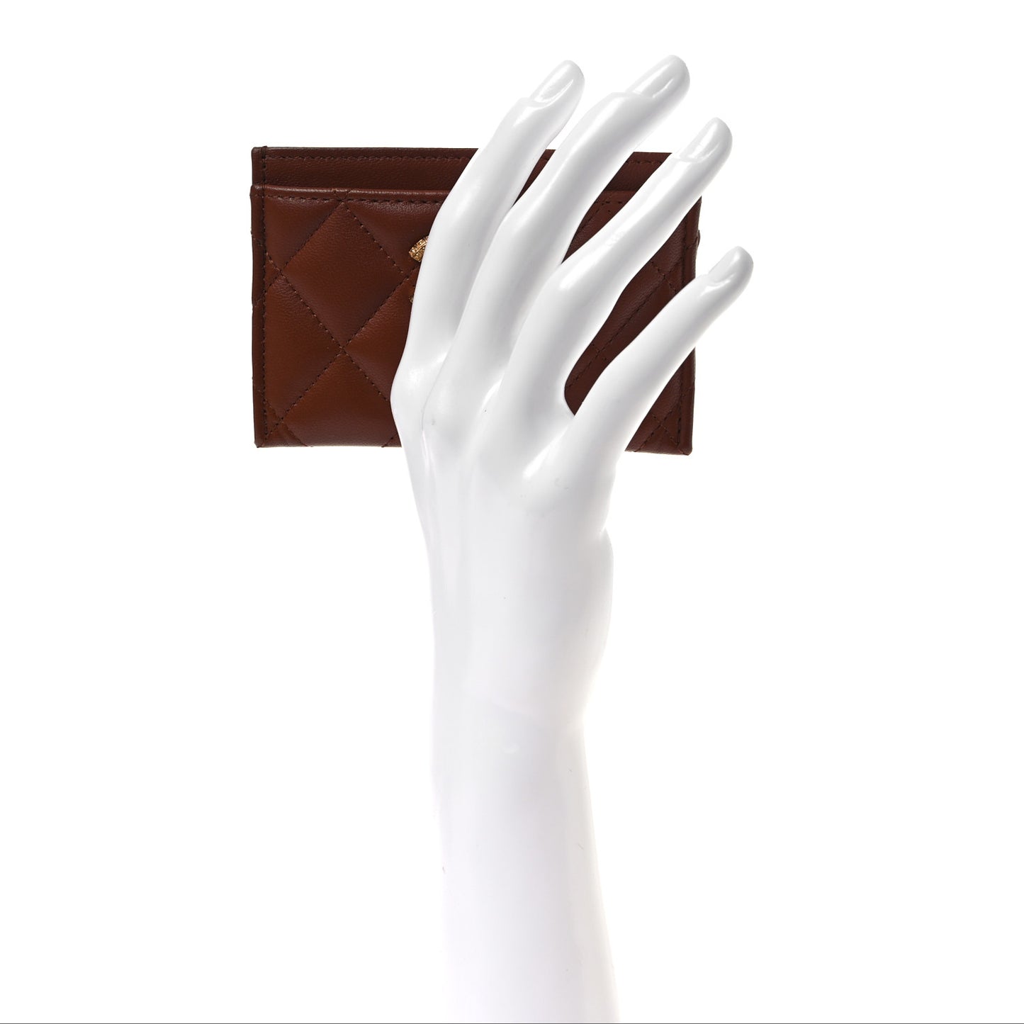 Lambskin Quilted Studded CC Card Holder Light Brown