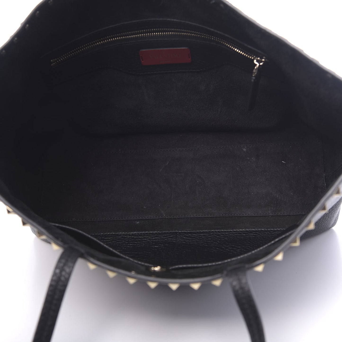 Grained Calfskin Small Rockstud Shoulder Tote Black