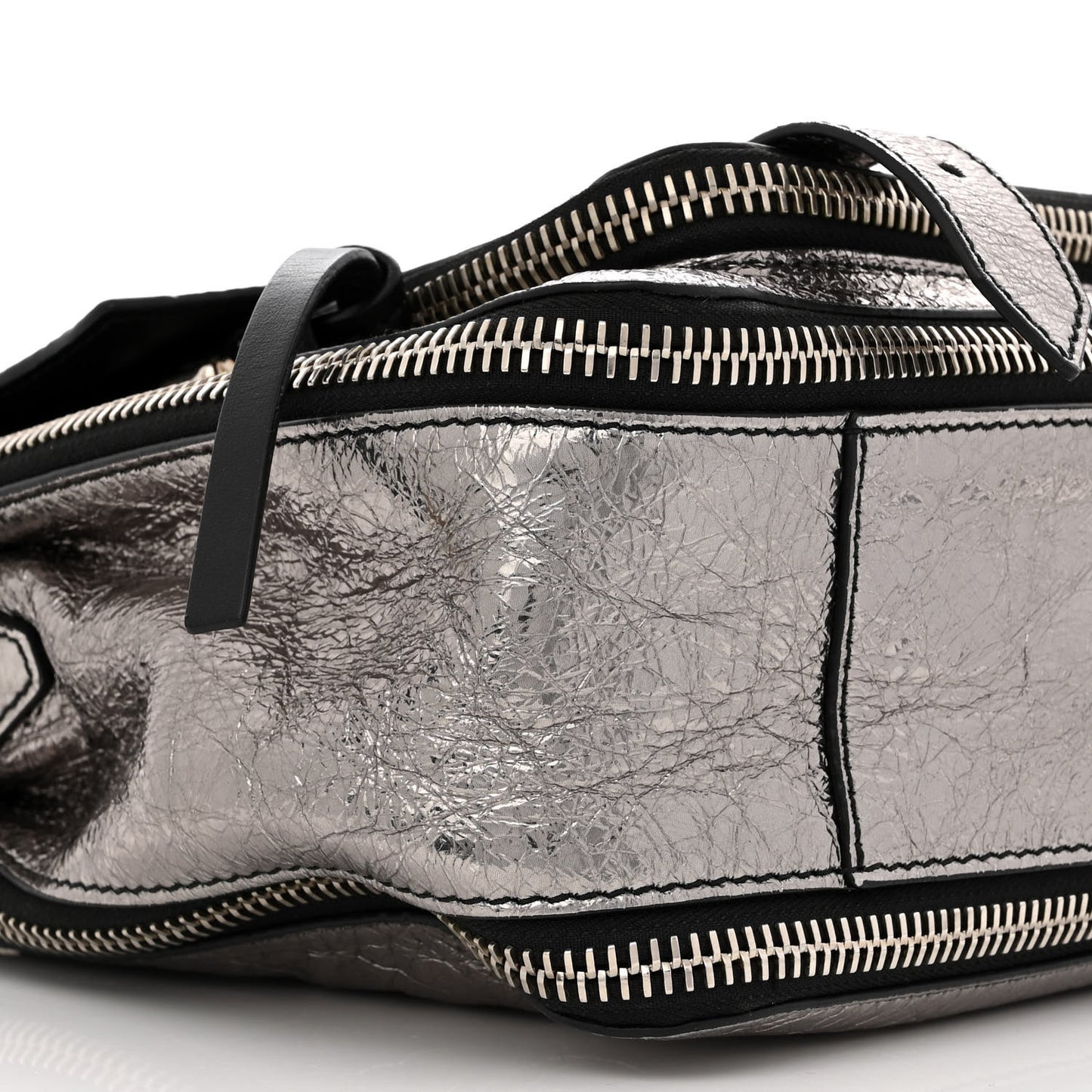 Metallic Paper Lambskin Medium PS1 Plus Zip Satchel Dark Silver
