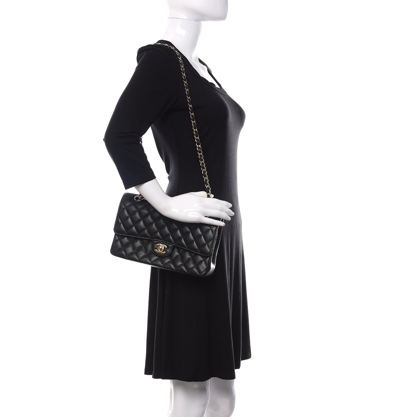 Caviar Quilted Medium Double Flap Black