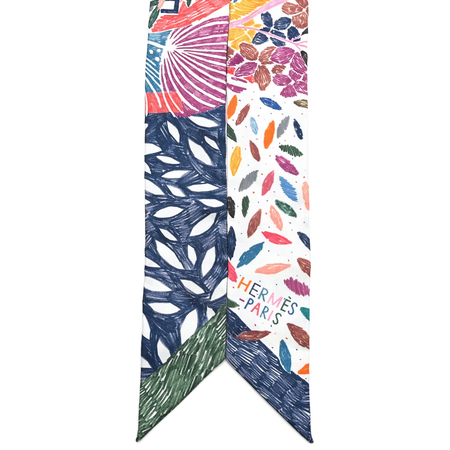 Hermes Silk Chacun Fait Son Nid Twilly Bleu Vert Jaune 3 of 4