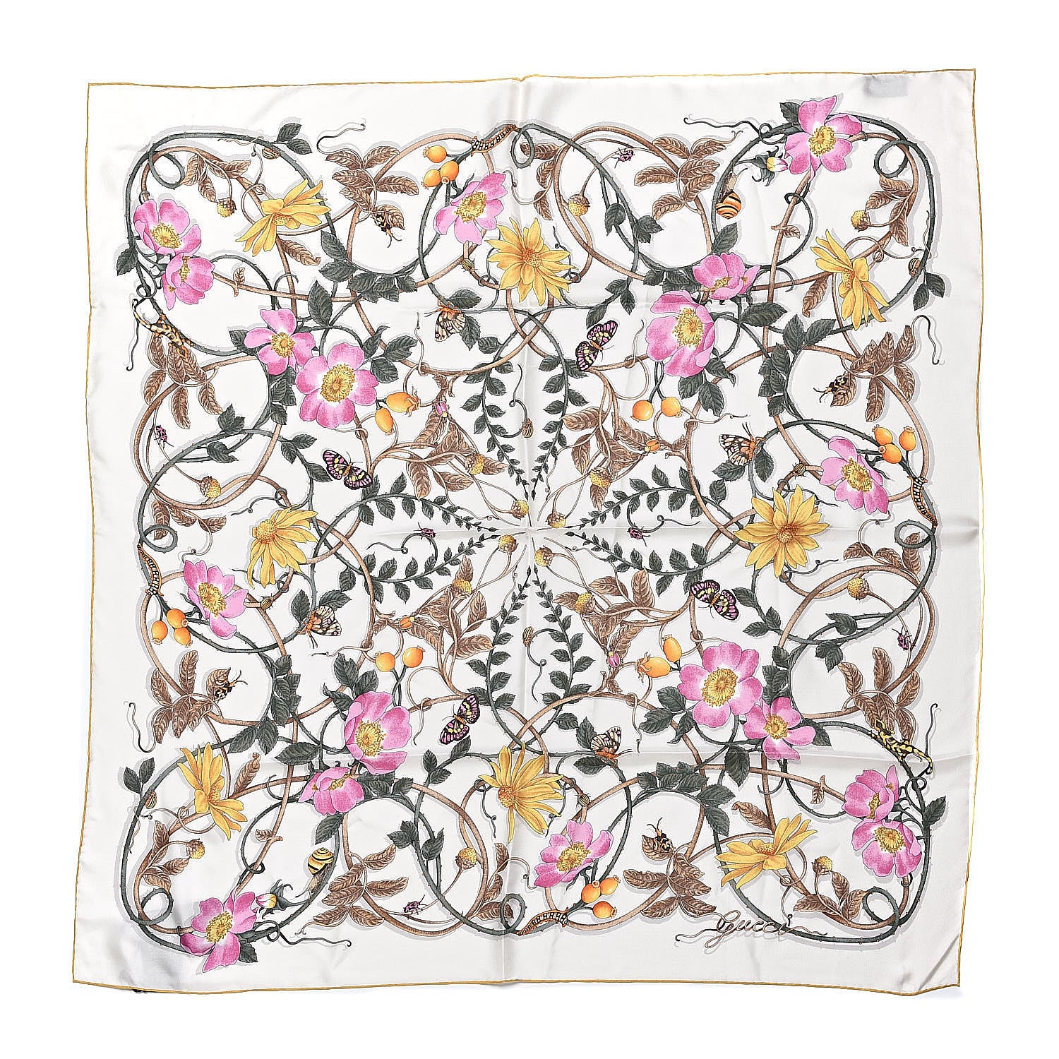 Gucci Silk Twill Flowerwebby Square Scarf White 1 of 6