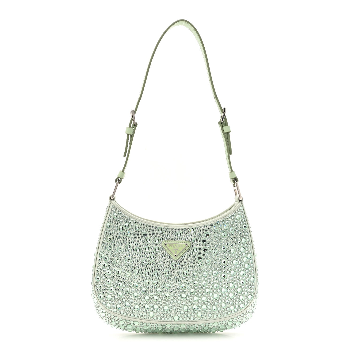 Prada Satin Crystal Cleo Adjustable Strap Shoulder Bag Acqua 1 of 9