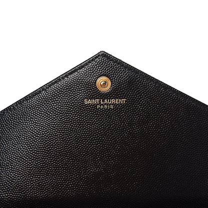 Saint Laurent Grain De Poudre Matelasse Chevron Monogram Chain Wallet Black 5 of 9