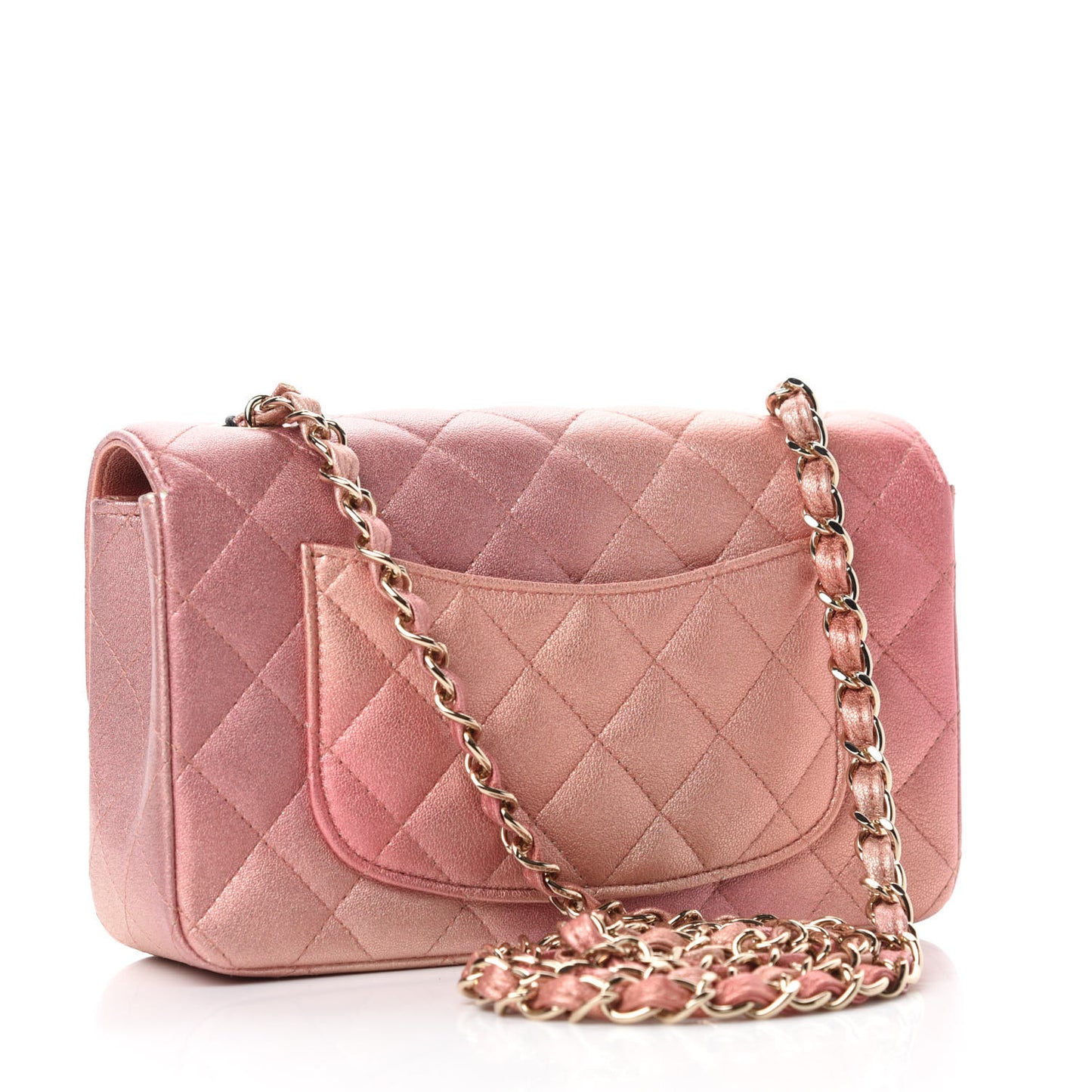 Metallic Lambskin Quilted Ombre Mini Rectangular Flap Pink