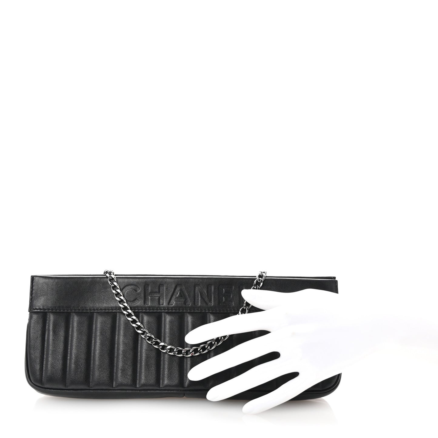 Calfskin Vertical Quilted Lax Clutch With Chain Black