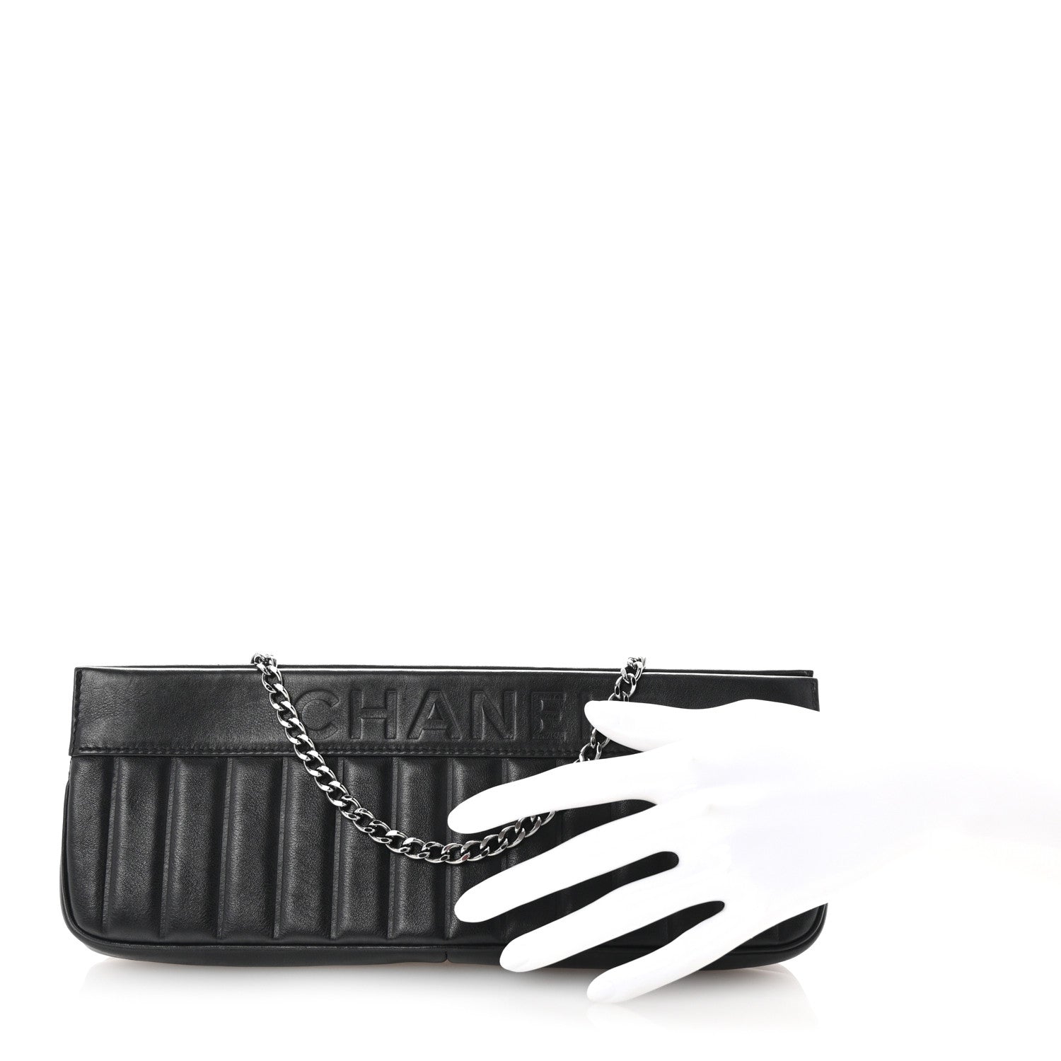 Chanel Calfskin Vertical Quilted Lax Clutch With Chain Black 2 of 7