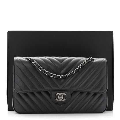 Chanel Iridescent Caviar Chevron Quilted Medium Double Flap Black 11 of 11