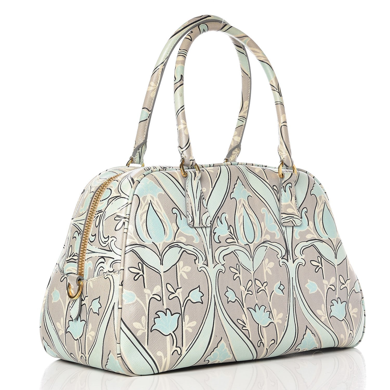 Prada Saffiano Anise Print Bauletto Green 3 of 12