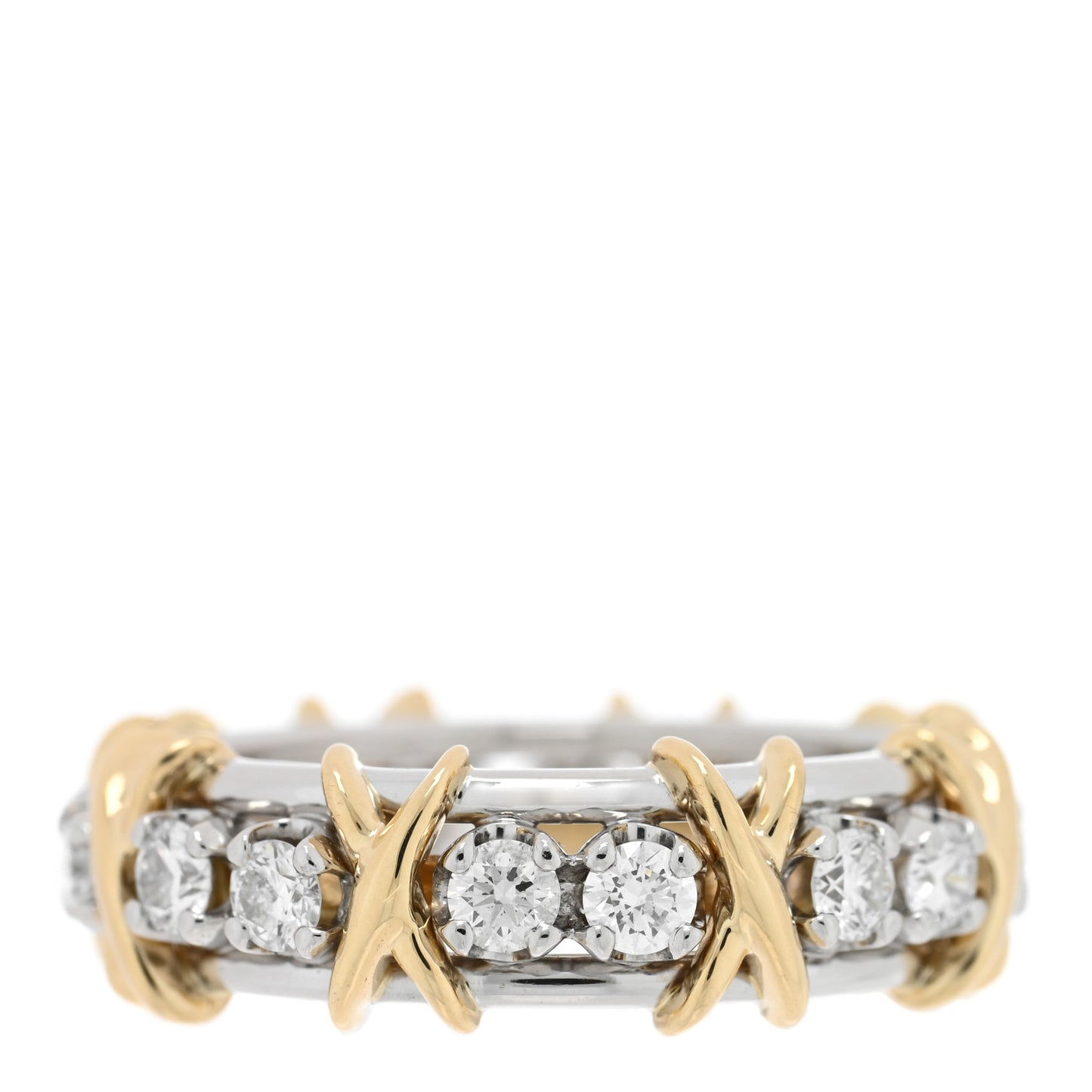Platinum 18K Yellow Gold Diamond Schlumberger Sixteen Stone Ring 55 7.25