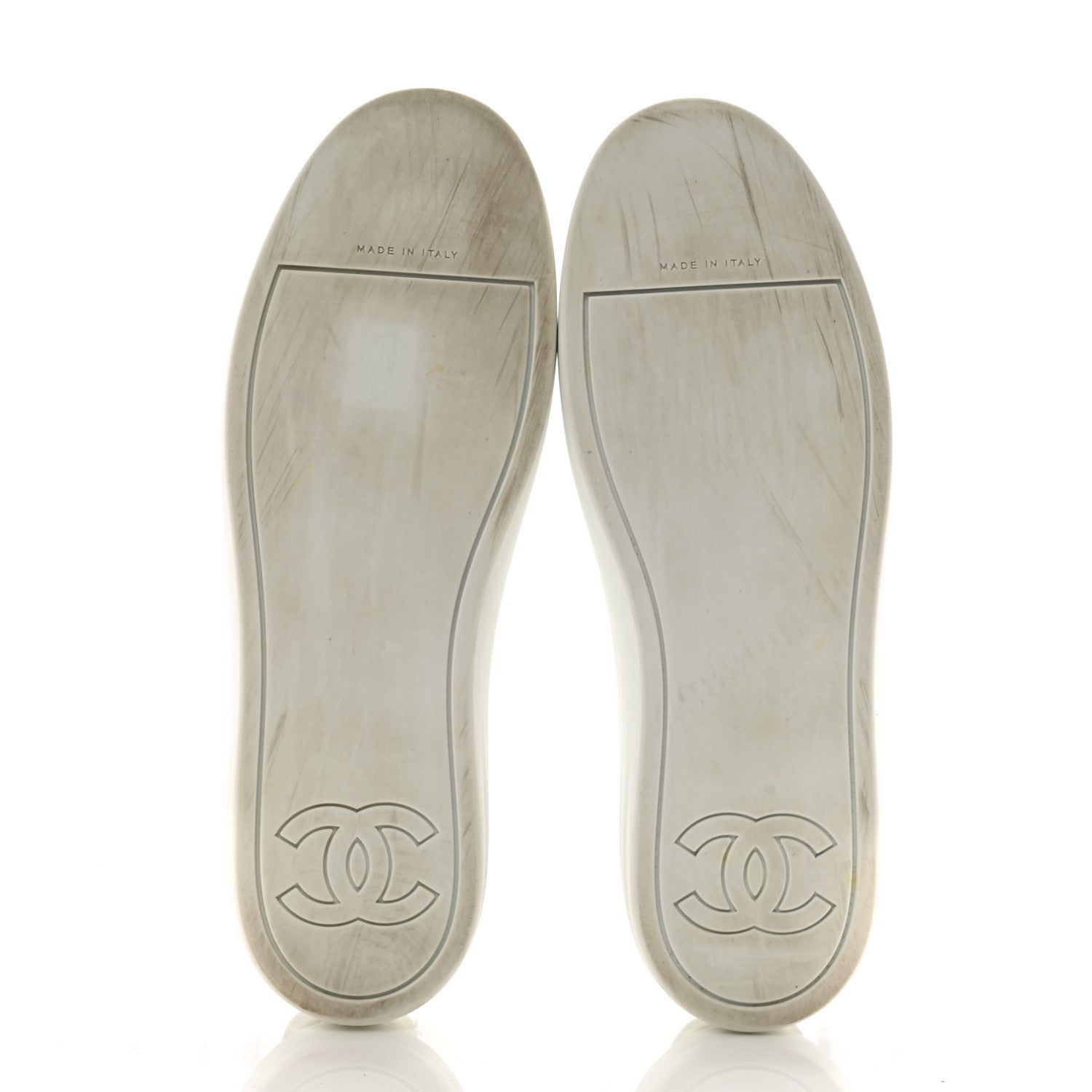 Chanel Calfskin Velvet Womens CC Sneakers 39.5 White Silver 7 of 9