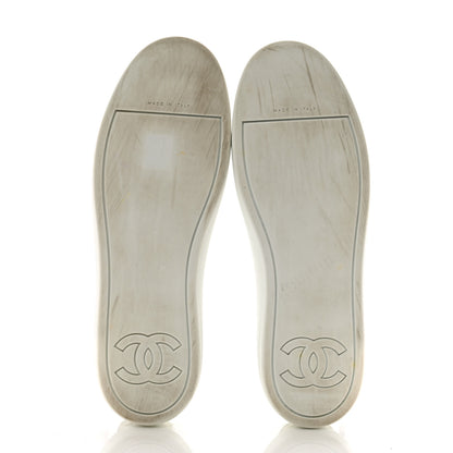 Chanel Calfskin Velvet Womens CC Sneakers 39.5 White Silver 7 of 9