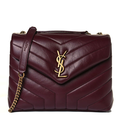 Saint Laurent Calfskin Y Quilted Monogram Small Loulou Chain Satchel Dark Legion Red 1 of 13