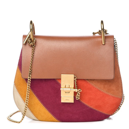 Chloe Calfskin Suede Rainbow Patchwork Drew Shoulder Bag Caramel 1 of 12